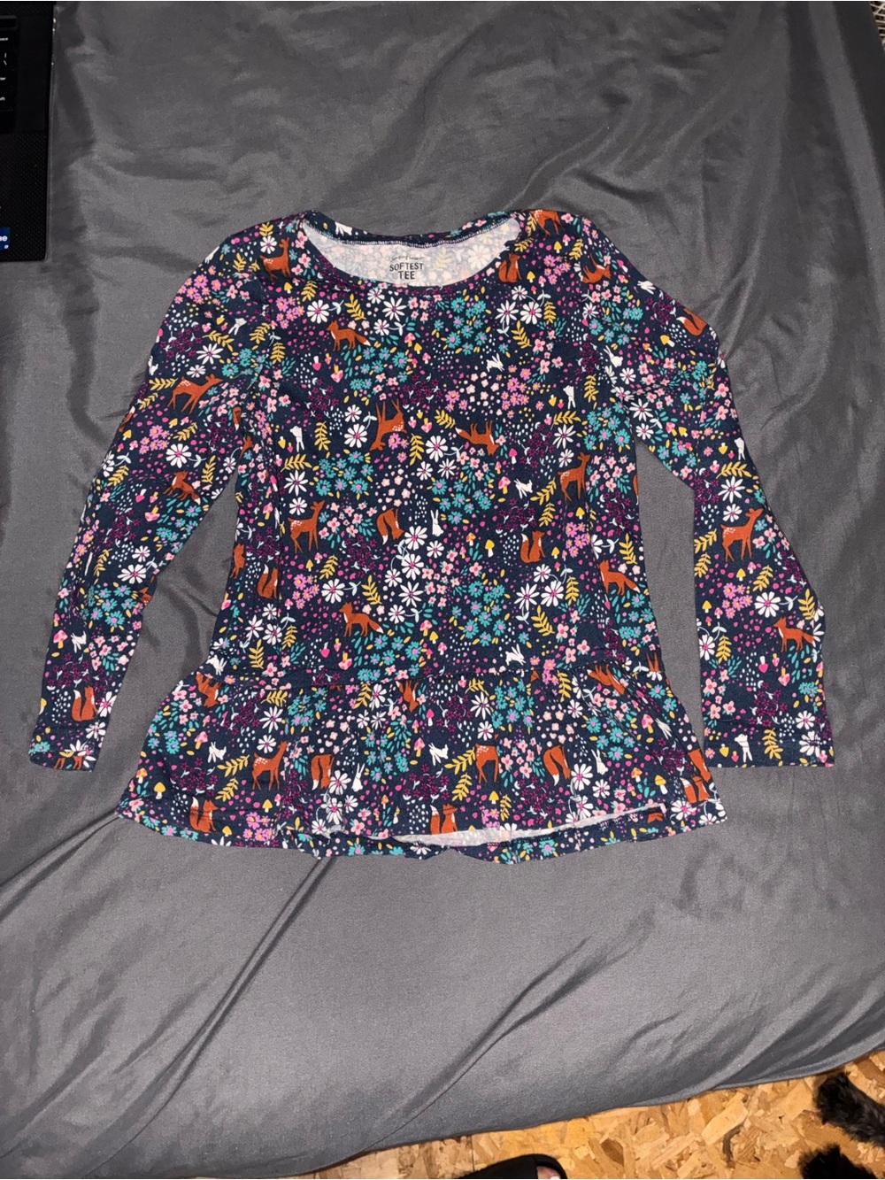 jumping beans Navy Floral & Deer Peplum Long Sleeve Top